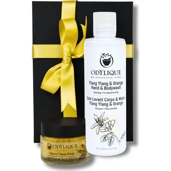 Kosmetická sada Odylique | Tělová dárková sada pro hebkou a voňavou pokožku obsahuje bio sprchový gel a kokosovo-cukrový peeling