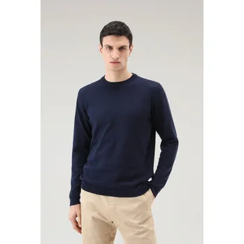 Pánský svetr SVETR WOOLRICH LOGO CREWNECK MELTON BLUE