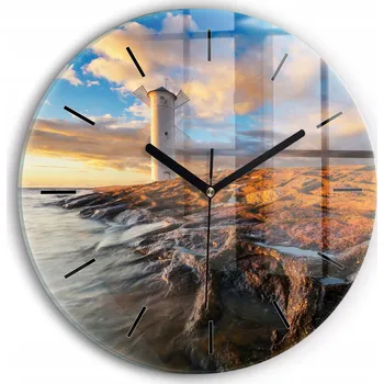 Hodiny Moderní skleněné nástěnné hodiny Maják a Baltské moře kulatý průměr 30 cm