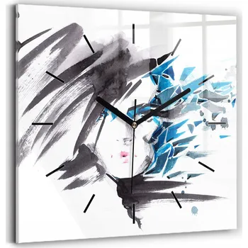 Hodiny Skleněné nástěnné hodiny do kanceláře se vzorem Abstrakce tvář ženy 30x30 cm