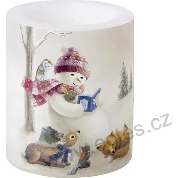Svíčka IHR BEDTIME STORIES velká dekorativní svíčka sněhulák a lesní zvířátka: koloušek, liška a sova