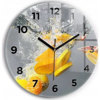 Hodiny Minimalistické Skleněné Nástěnné Hodiny s S Potiskem Citrusy ve vodě průměr 30 cm