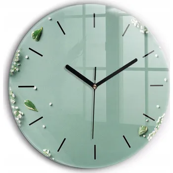 Hodiny Moderní skleněné nástěnné hodiny Květiny jemné černé ručičky průměr 60 cm