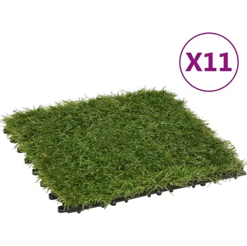 Venkovní dlažba Dlaždice s umělou trávou 11 ks zelené 30 x 30 cm