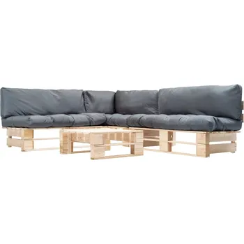 Zahradní sestava Čtyřdílná dřevěná zahradní sedací souprava z palet s podušky 277488 přírodní/šedá