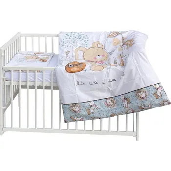 Dětská postýlka Postýlka se stahovacím bokem borovice bílá s výbavou - SUBRA králíček a jednorožec - Scarlett