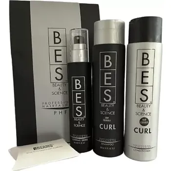 Kosmetická sada Bes Curl dárková sada pro kudrnaté vlasy – šampon, balzám a lesk ve spreji | Extra lesk a definice