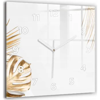 Hodiny Minimalistické Čtvercové Skleněné Hodiny Nástěnné Tropické listy 60x60 cm