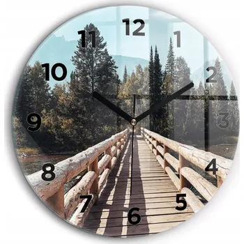 Hodiny Minimalistické skleněné nástěnné hodiny s motivem hor v Yellowstone fi60 cm