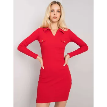 Dámské šaty Červené přiléhavé žebrované mini šaty s výstřihem RV-SK-7435.38-red Velikost: S