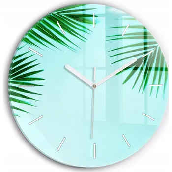 Hodiny Moderní skleněné foto hodiny na zeď tichý mechanismus Zelené palmy průměr 30 cm