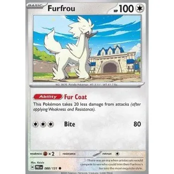 Karetní hra Pokémon PRE 088/131 Furfrou - Prismatic Evolutions Stav: Near Mint, Verze: POKÉBALL REVERSE HOLO