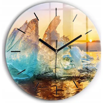 Hodiny Čtvercové Skleněné Nástěnné Hodiny Do Kanceláře Ledová hora a východ slunce fi60 cm