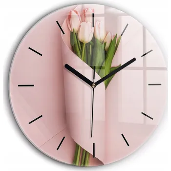 Hodiny Skleněné nástěnné hodiny do kanceláře S Potiskem Kytice tulipánů průměr 60 cm