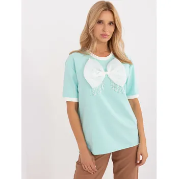 Dámská halenka Mintová dámská halenka s bílou mašlí LK-BZ-509621-4.21-mint Velikost: L/XL