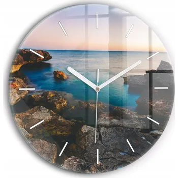 Hodiny Moderní skleněné hodiny s grafikou na zeď Krajina moře kulatý průměr 30 cm