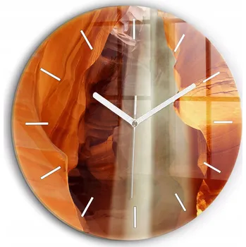 Hodiny Čtvercové Skleněné Nástěnné Hodiny do Kanceláře s Grafikou Pouštního kaňonu fi60 cm