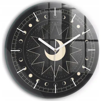 Hodiny Moderní skleněné nástěnné hodiny s potiskem Fáze měsíce kulatý průměr 30 cm