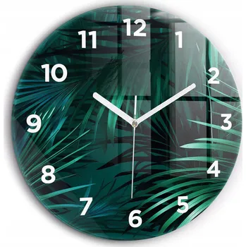 Hodiny Moderní skleněné nástěnné hodiny Tropické listy bílé ručičky průměr 60 cm
