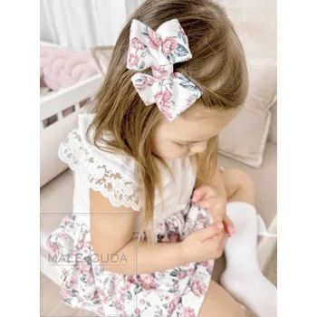 Male Cuda Spona s mašlí v květinovém vzoru UNI bílá