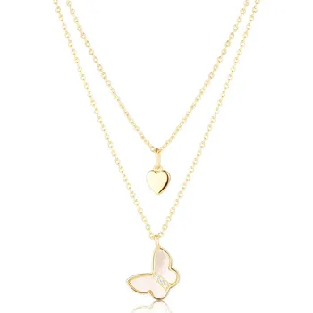 Náhrdelník Moonlit Dvojitý stříbrný náhrdelník s perletí a zirkony pozlacený