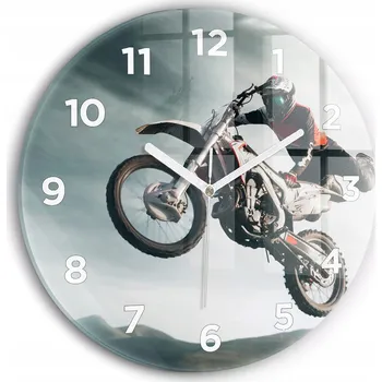 Hodiny Tiché skleněné nástěnné hodiny Motorový Styl Adrenalin kulatý průměr 30 cm