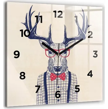 Hodiny Velké tvrzené skleněné hodiny na zeď s grafikou - Tichý jelen v košili