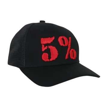 Kšiltovka 5% Trucker Hat, Black Hat with red Lettering