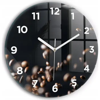 Hodiny Skleněné moderní foto hodiny nástěnné s plynoucími ručičkami - Zrnka kávy, průměr 30 cm