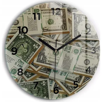 Hodiny Ozdobné nástěnné hodiny s krásnou grafikou Americké dolary kulatý průměr 30 cm