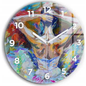 Hodiny Moderní skleněné nástěnné hodiny Malovaná baletka bílé ručičky průměr 60 cm