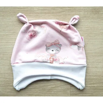 Kojenecká čepice AMÁLKA Elastická čepička teplákovina, medvědí holčička Velikost: 56-62