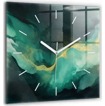 Hodiny Velké Skleněné Hodiny s potiskem Velké Nástěnné Hodiny s Grafikou Tiché Zelené mramor