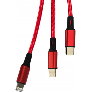 Datový kabel Červený USB kabel 3v1 pro iPhone, rychlonabíjecí datový kabel