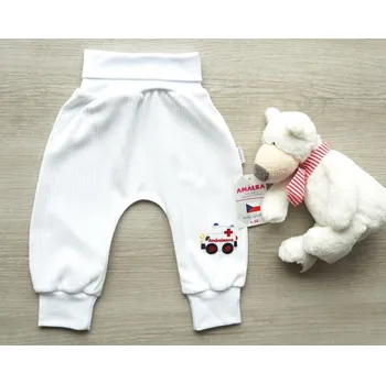 AMÁLKA Bavlněné bílé žebrované rostoucí kalhoty, sanitka Velikost: 68