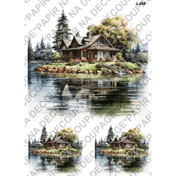 Umělecký papír Rýžový a soft papír na decoupage - Dům u vody - KB0466 Materiál: Soft, Rozměr: A4