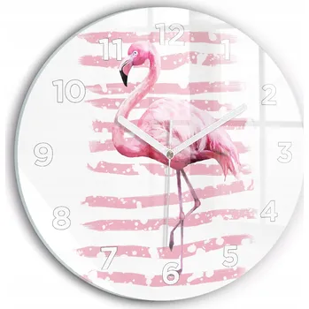 Hodiny Moderní skleněné hodiny s grafikou na zeď Grafika plameňáka kulatý průměr 30 cm