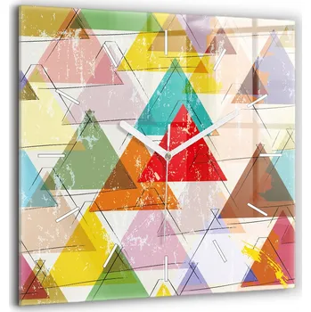 Hodiny Nástěnné Čtvercové Skleněné Hodiny S Potiskem Geometrické trojúhelníky 60x60 cm