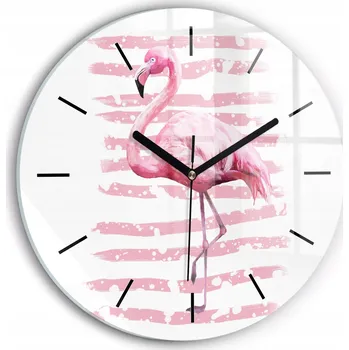 Hodiny Moderní skleněné hodiny s grafikou na zeď Grafika plameňáka kulatý průměr 30 cm