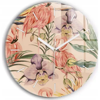 Hodiny Moderní skleněné nástěnné hodiny Tropické palmové listy kulatý průměr 30 cm