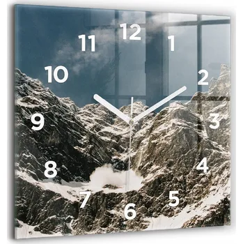 Hodiny Čtvercové skleněné nástěnné hodiny do kanceláře s motivem hory Watzmann 60x60 cm