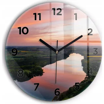 Hodiny Moderní skleněné hodiny s grafikou na zeď Výhled na jezero průměr 60 cm