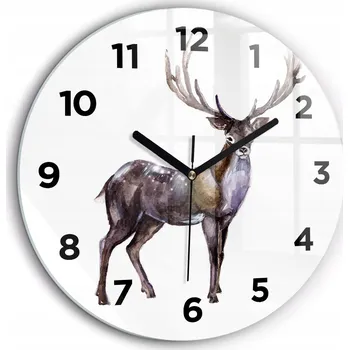 Hodiny Kulatý Skleněné nástěnné hodiny do kanceláře se vzorem Jelen, král lesa, průměr 60 cm