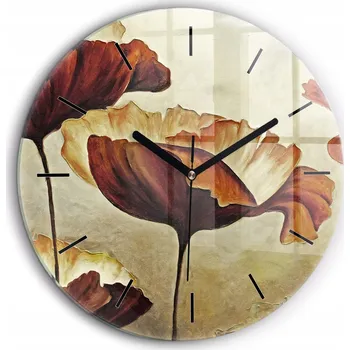 Hodiny Moderní skleněné nástěnné hodiny s potiskem Malované máky, průměr 60 cm