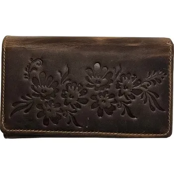 Peněženka Kožená hnědá peněženka KVĚTY