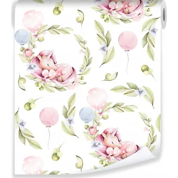 Fototapeta TAPETA DO DĚTSKÉHO POKOJE NA VLIESU PRO HOLČIČKU JEDNOROŽCI ROLE