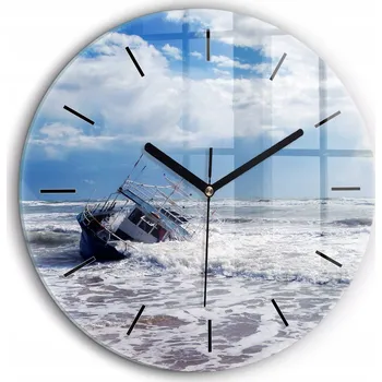 Hodiny Tiché nástěnné hodiny Potopená loď vodní černé ručičky kulatý průměr 60 cm