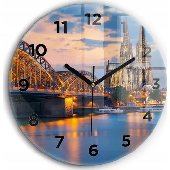 Hodiny Kulatý Skleněné Nástěnné Hodiny do Obýváku S Potiskem Výhled na radnici průměr 60 cm