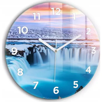 Hodiny Nástěnné hodiny Vodopád Godafoss Island bílé ručičky kulatý průměr 60 cm