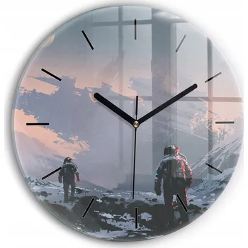 Hodiny Moderní skleněné nástěnné hodiny s potiskem Astronauti abstrakce průměr 30 cm